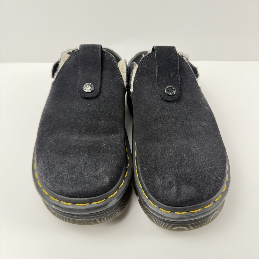 Dr. Martens Black Suede Mule Clogs with Yellow Welt Stitch - Zebzag - Picture 4 of 11